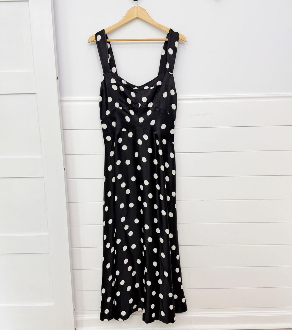 Women’s Anthropologie Maeve Black White Polka Dot MIDI Dress Size Medium M